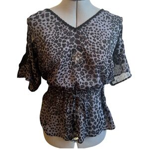 GUESS Y2K Sheer Mesh Cheetah Print Peplum Top Fairy Grunge Indie Sleeze Clubwear